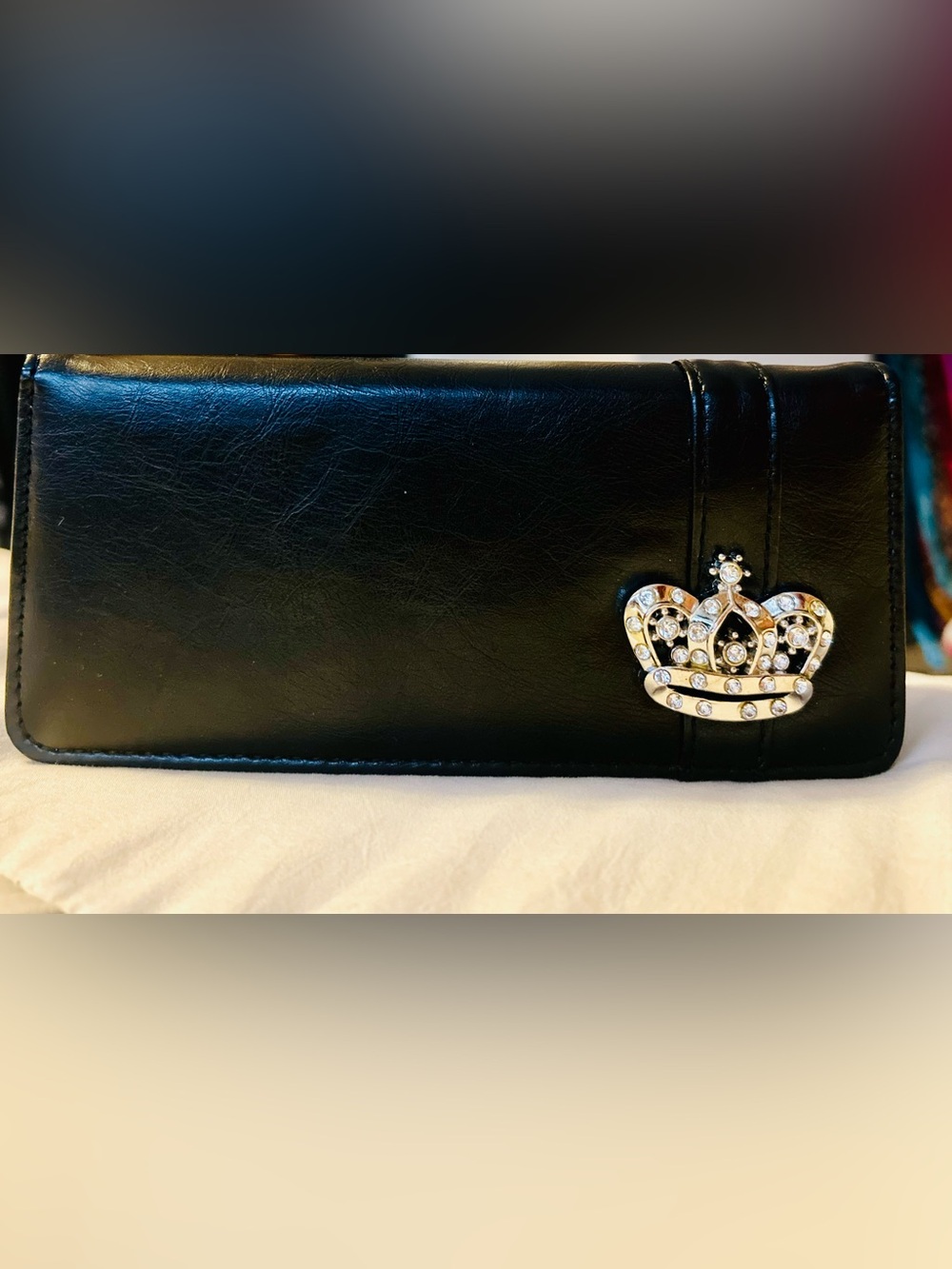NWT Black Women's Rhinestone Crown Clasp Wallet